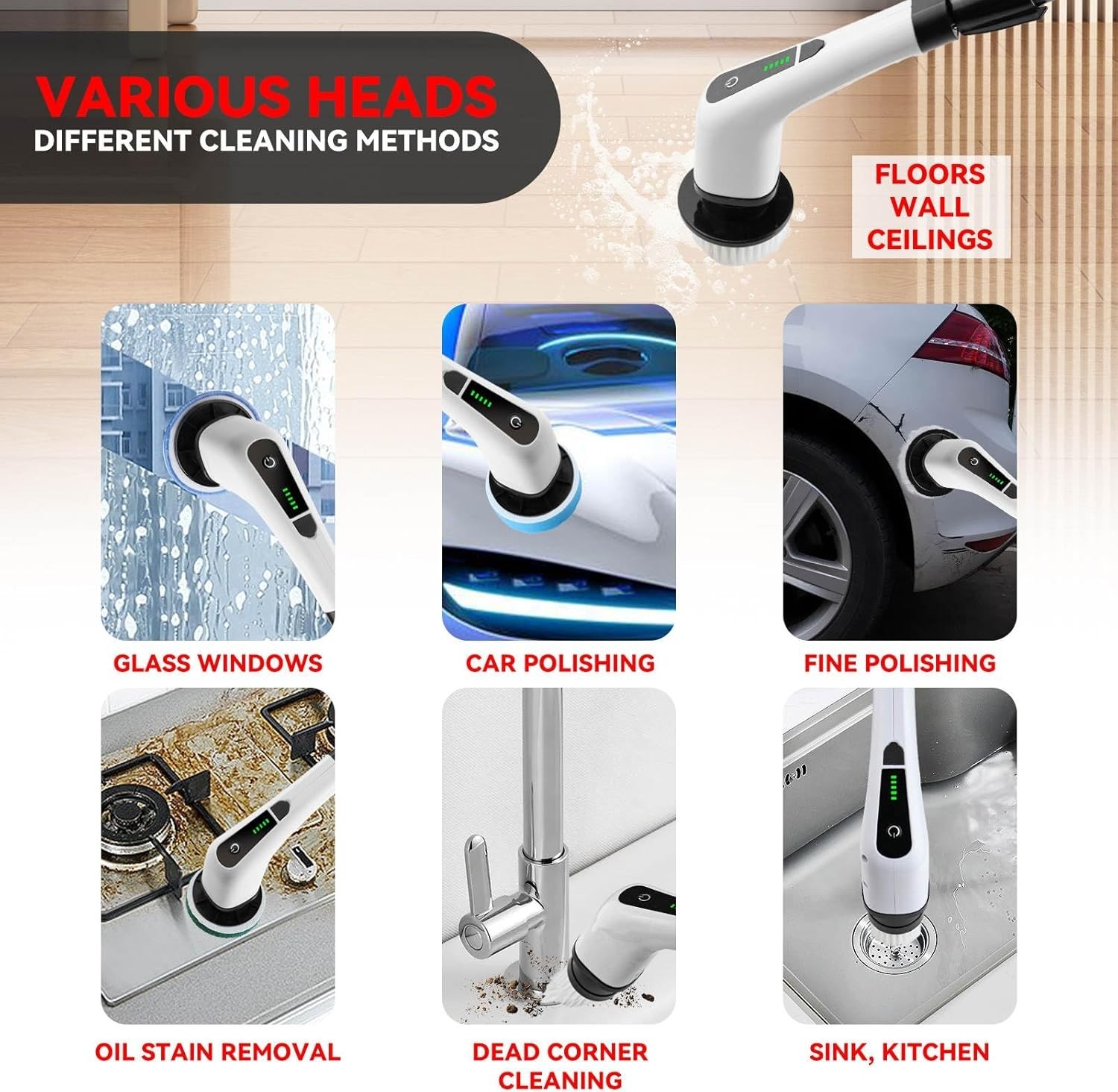 7 in 1 Electric Cleaning Brush Cordless Scrubber Kit 25W Adjustable Handle