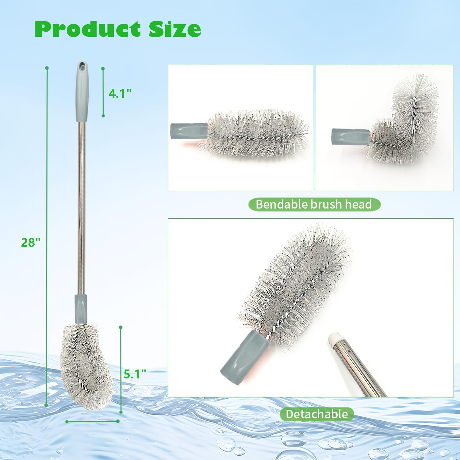 2-Pack Bucket Brush, Kettle Brush, Cleaning Extra Long Bottles, Gallon Jug Clean