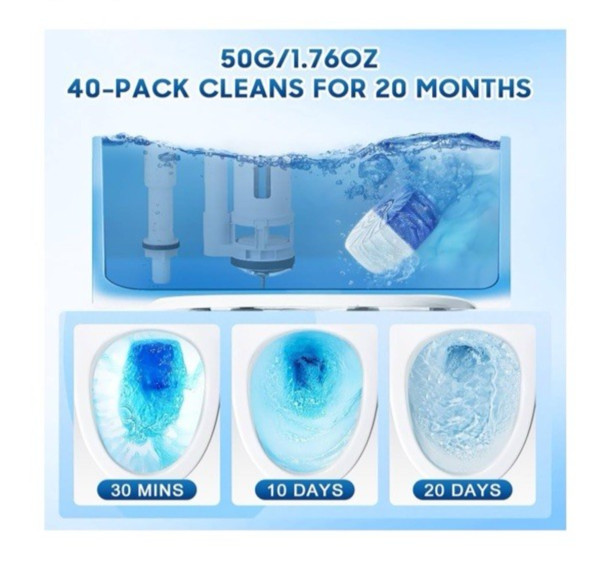 Toilet Bowl Cleaner Tablets – 40 Pack Long-Lasting Formula – Septic Safe & Fresh