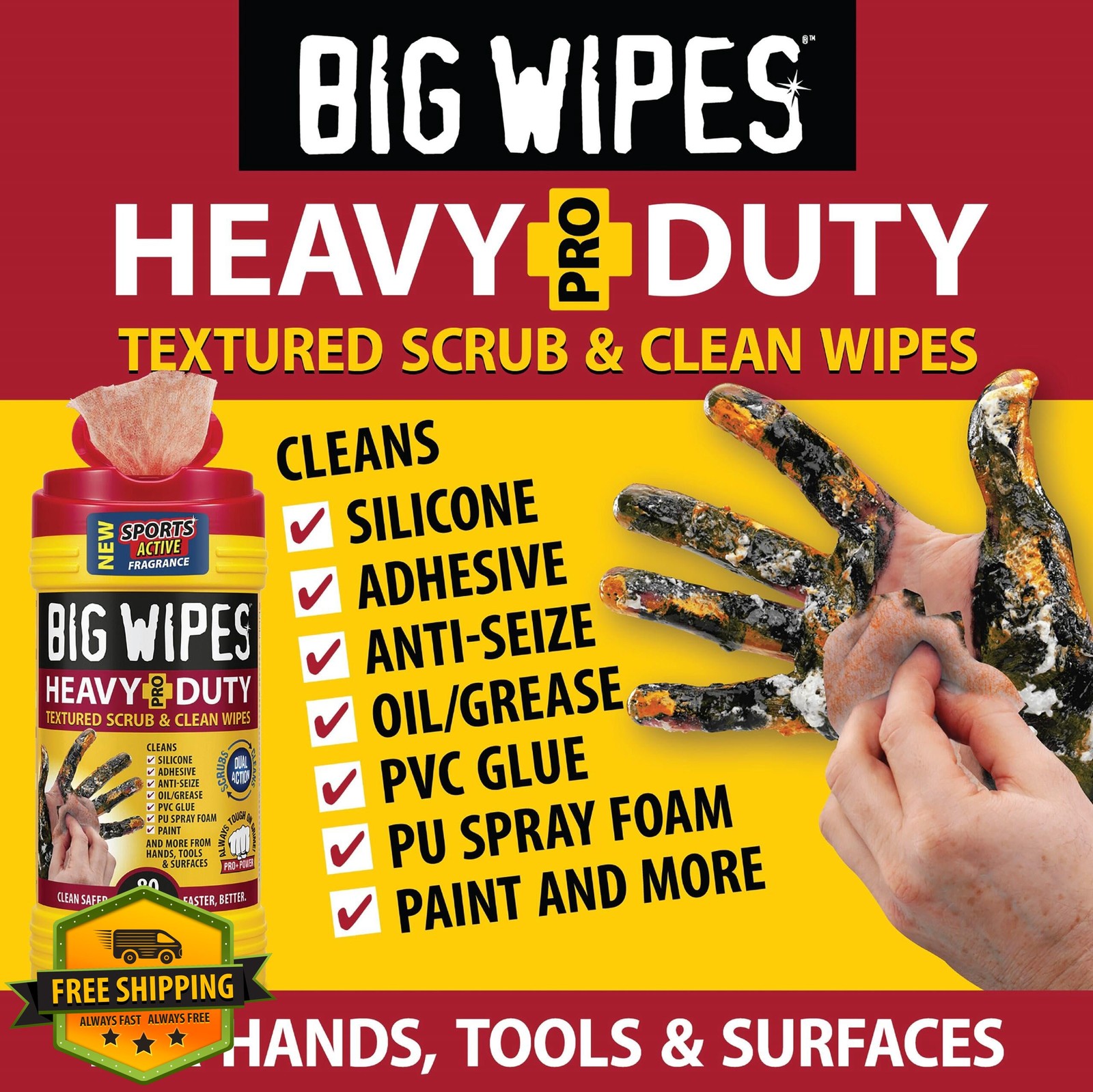 BIG WIPES heavy duty hand cleaner wipes, 80ct