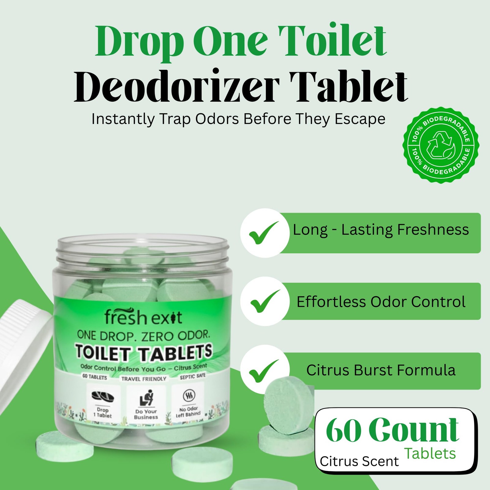 Toilet Deodorizer Tablets – Drop One In and Go – 60 Count Citrus Scent – Odor…