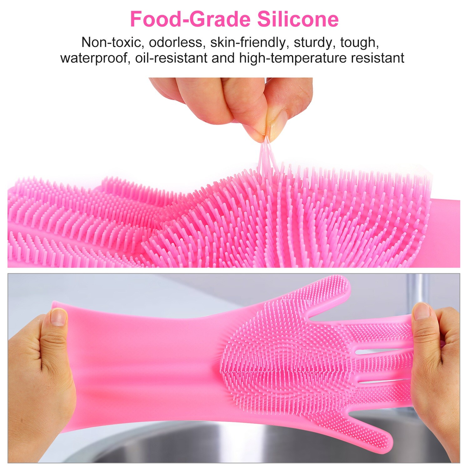 2 * Cleaning Gloves Dishwashing Gloves Silicone Reusable Cleaning Heat Resistant