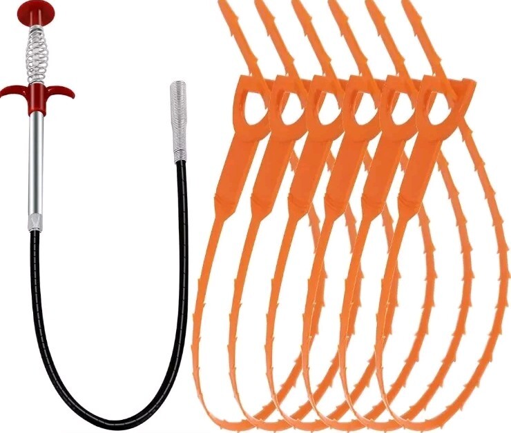6+1 pcs Hair Drain Cleaner Tool 25″ Snake Drain Clog Remover Tools for Sink Tube