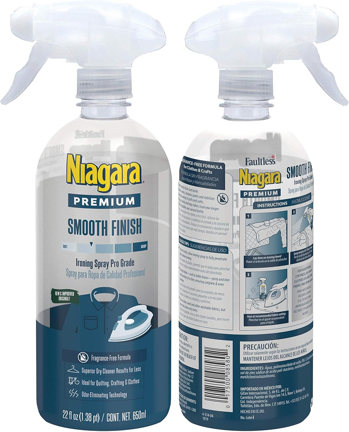 Spray Starch (22 Oz, 2 Pack) Trigger Pump Liquid Starch for Ironing, Non-Aerosol