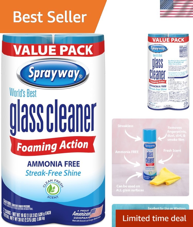 19oz Streak-Free Glass Cleaner Spray – Pack of 2 – Removes Dirt & Fingerprints