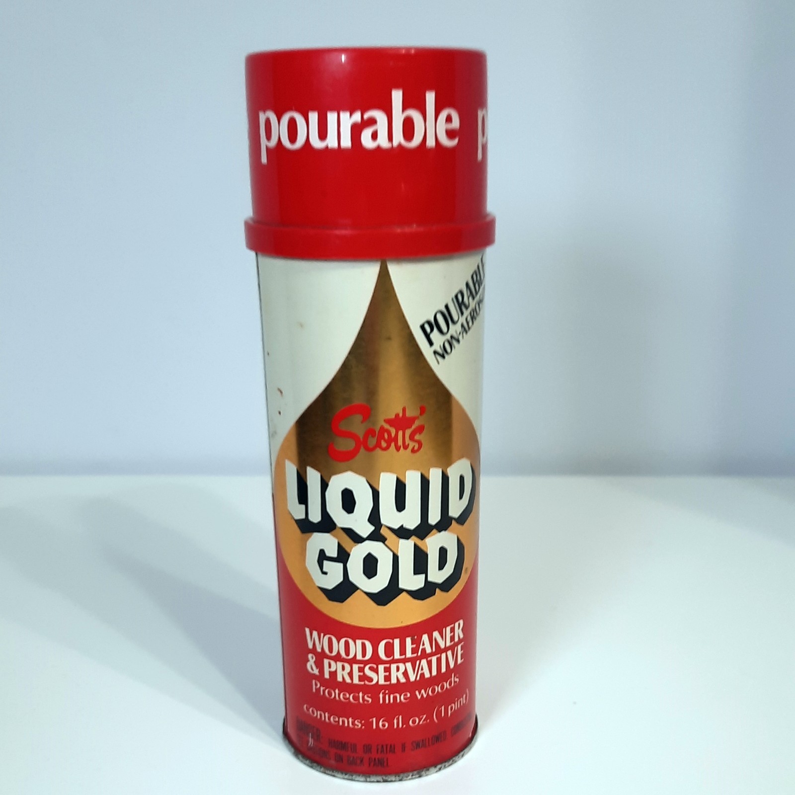 Vintage Pourable Top Scott’s Liquid Gold Wood Cleaner Non Aerosol 16oz 60% Full
