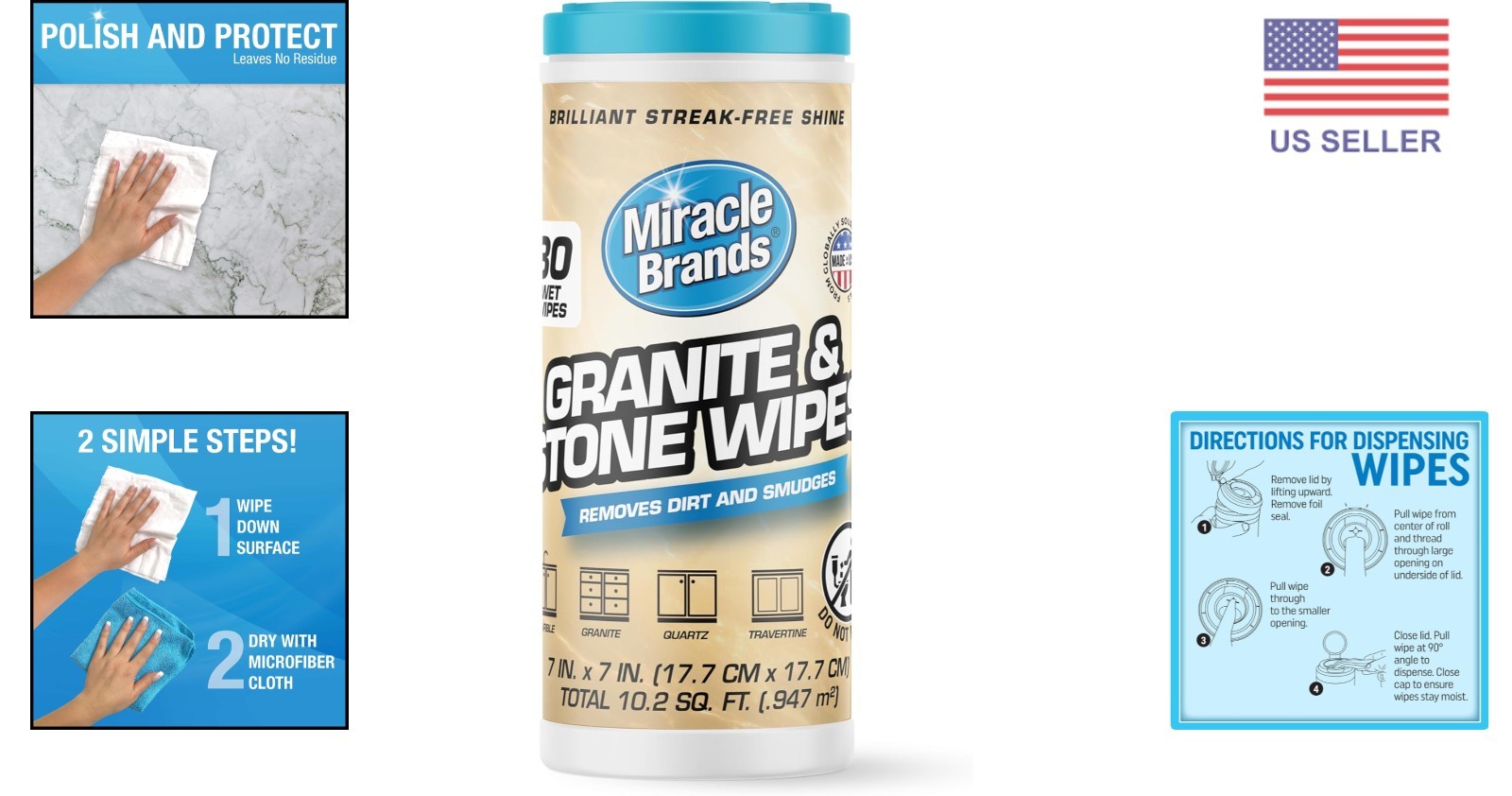 Everyday Cleaning Wipes for Stone & Tile – 30 Count Unscented Protection