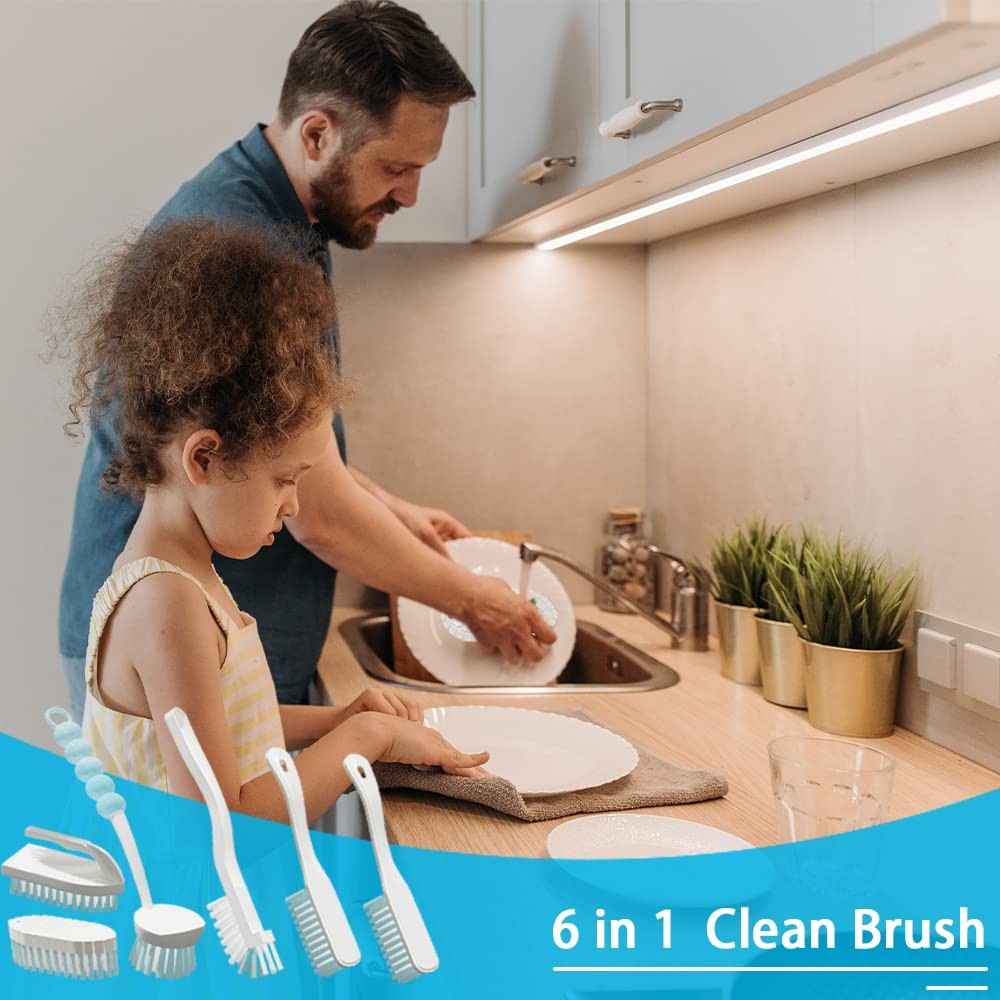 6 PCS Cleaning Brush, Scrub Brush Set for Kitchen and Bathroom Household Use …