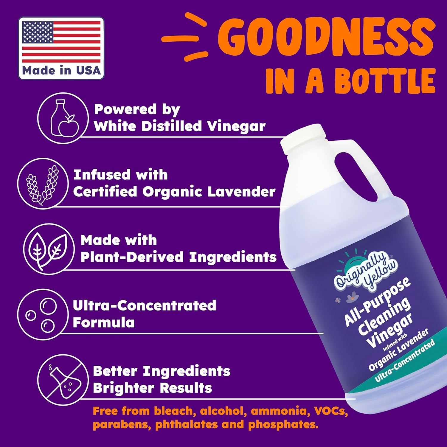Originally Yellow Lemon Vinegar For Cleaning Purpose | USA Made All Purpose Clea