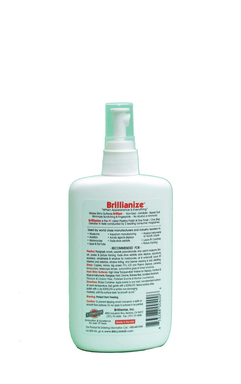 Brillianize 8 Ounce (240 ml) Plastic Cleaner in Pump Spray Bottle