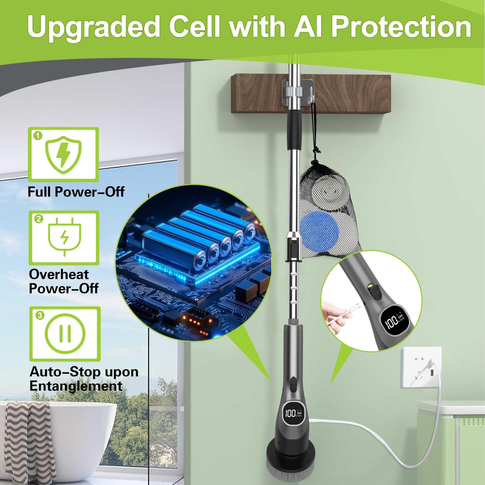 -Electric Spin Scrubber – 10-in-1 Cordless Shower Scrubber & Cleaning Brush w…
