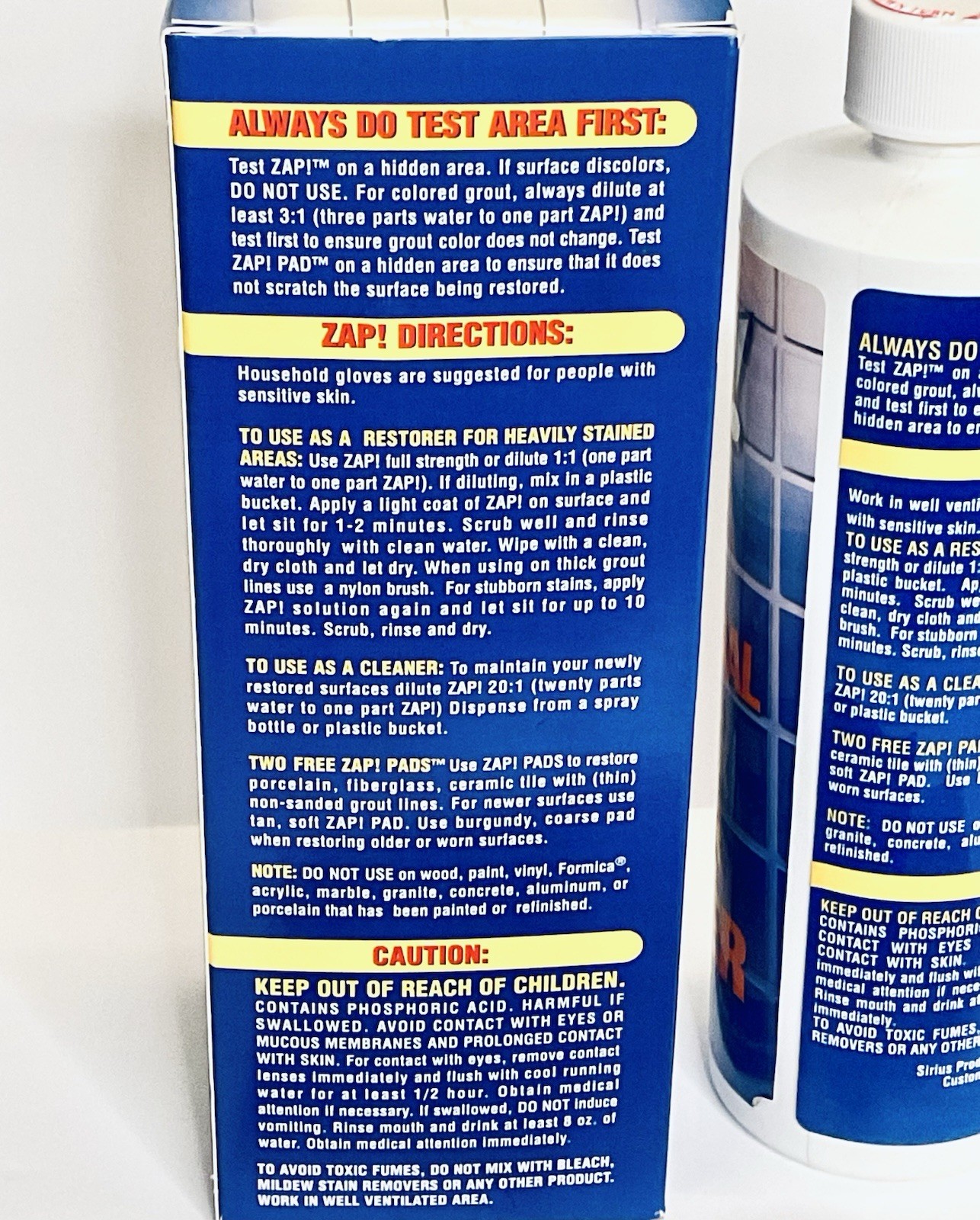 ZAP! PROFESSIONAL PORCELAIN FIBERGLASS TILE GROUT RESTORER 16 FL OZ DISCONTINUED