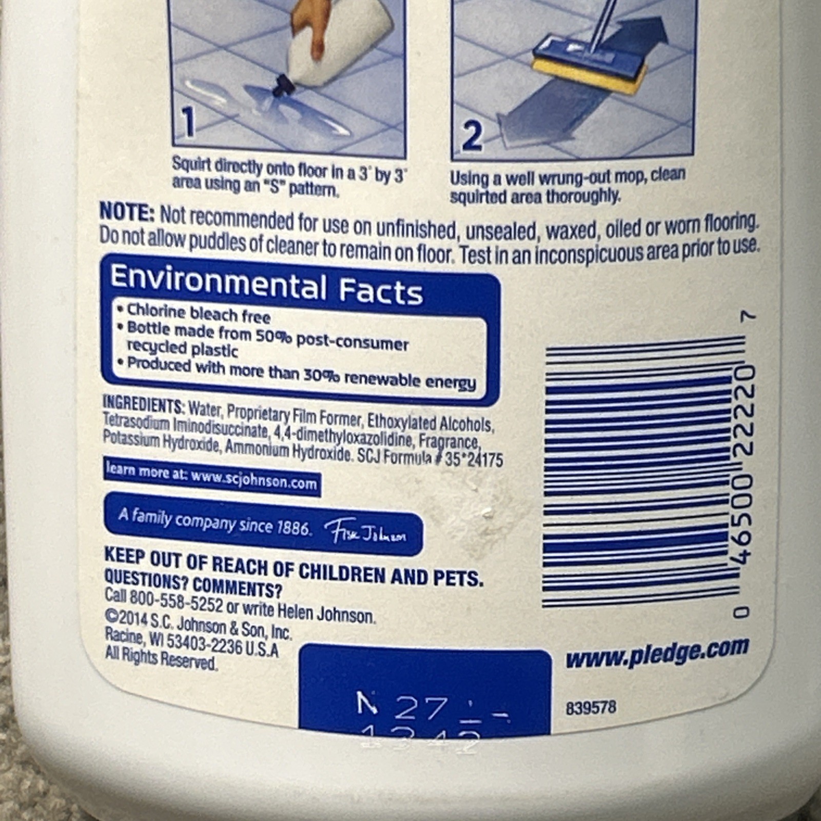 Pledge Floor Care Clean It Multi Surface Cleaner Rainshower Squirt & Mop 27oz