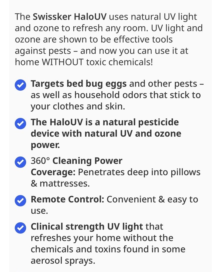 HaloUV Swissker Swissklip HaloClean UV Original Disinfection Bed Bugs Pests