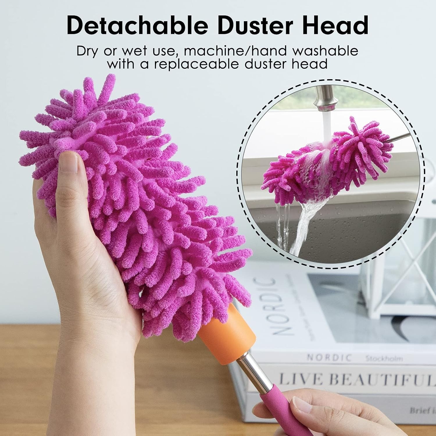 Microfiber Duster for Cleaning, Hand Washable Dusters with 2pcs Replaceable M…