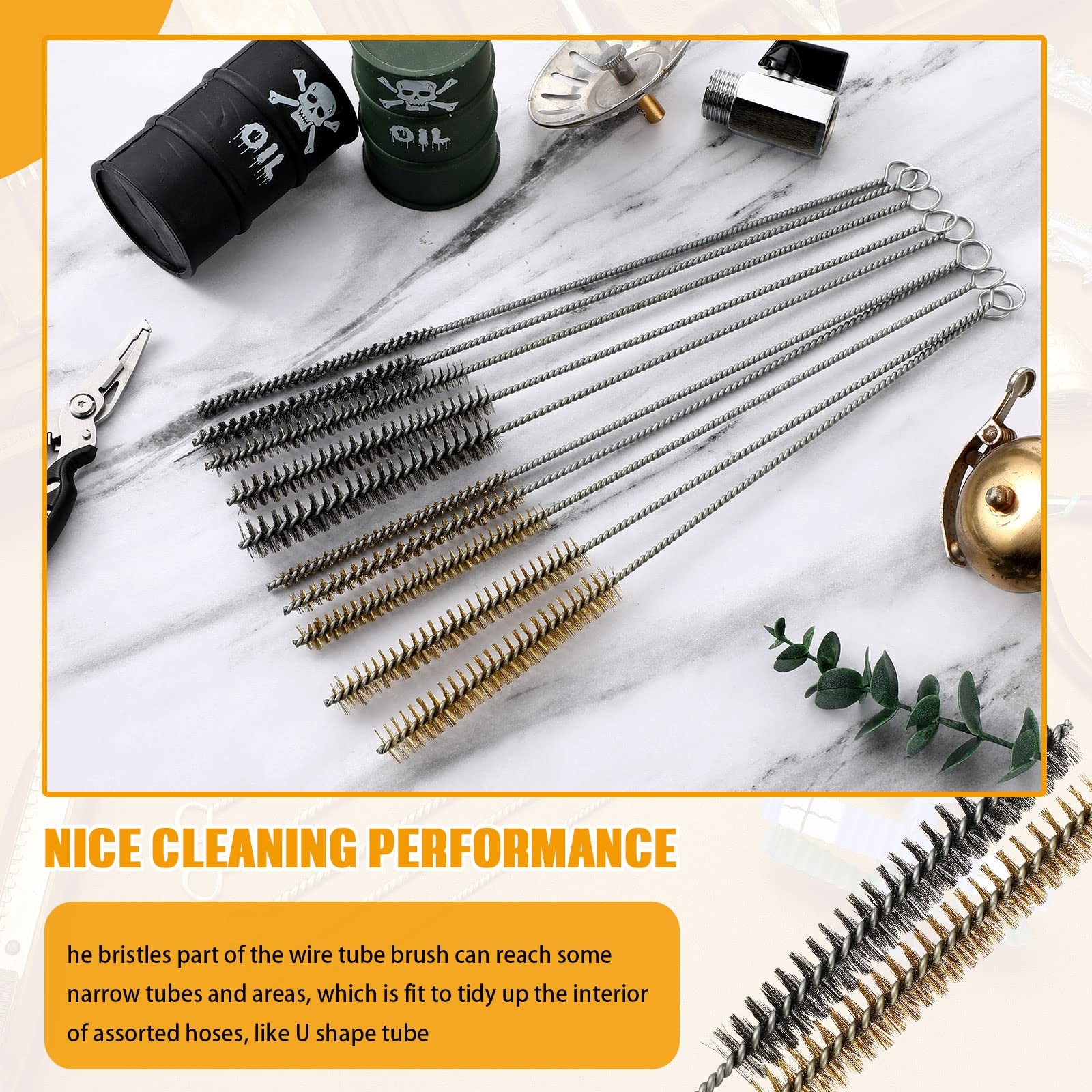 20 Pcs Wire Tube Brushes Cleaning Pipe Brass Stainless Steel Round Brush 5