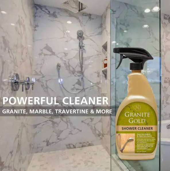 24 oz Gold Shower Cleaner for Quartz, Granite & Marble – No Phosphates, USA Made