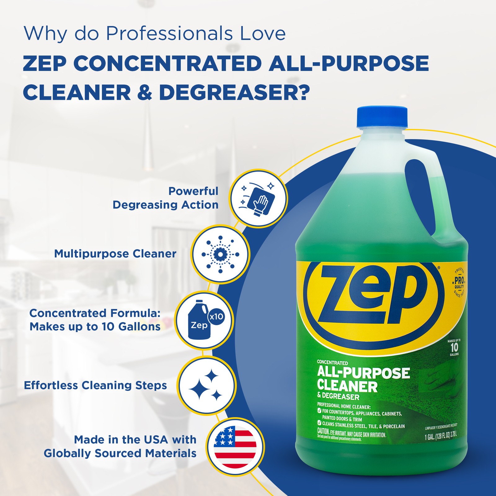 Zep Concentrated All-Purpose Cleaner and Degreaser – 1 Gallon (Case of 4) –