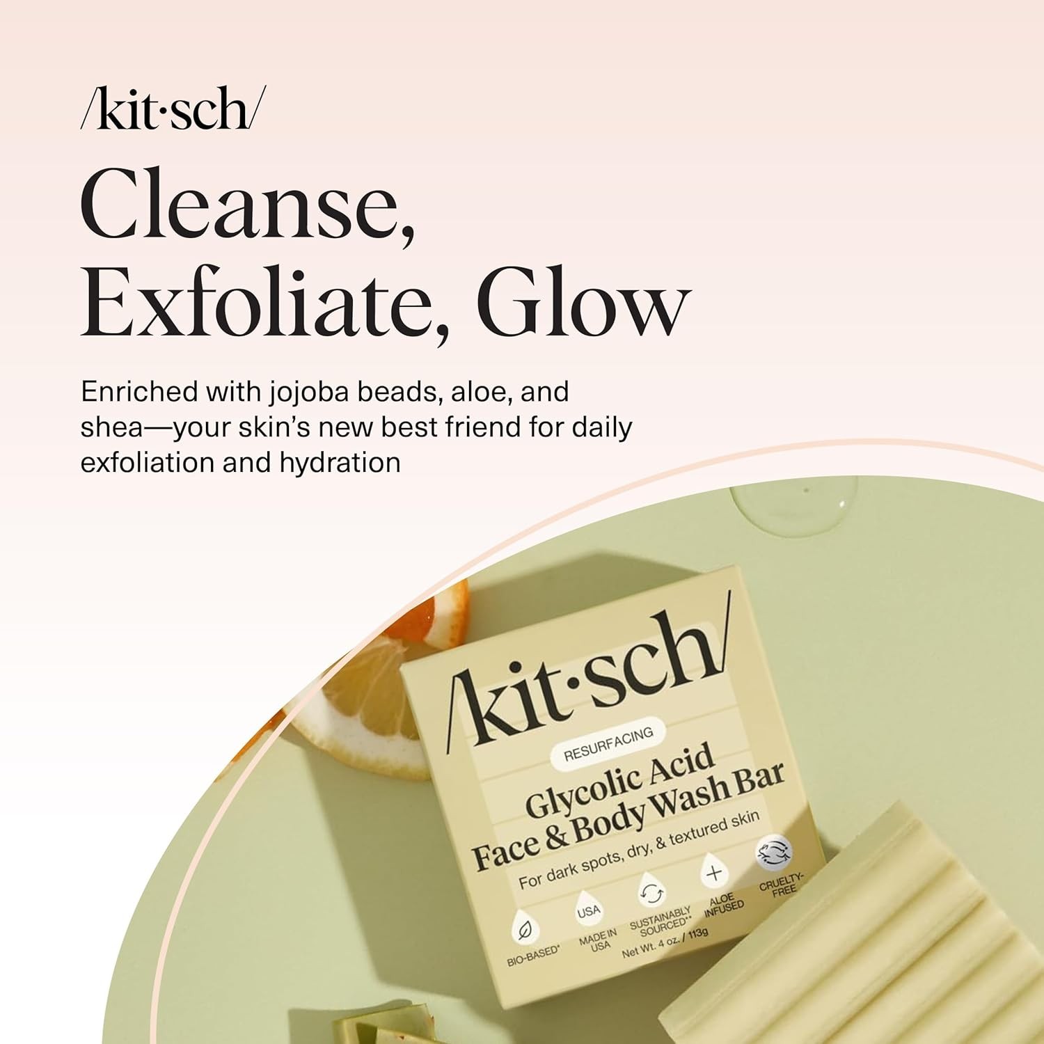 Glycolic Acid Face & Body Wash Bar – Resurfacing Bar Soap with Shea