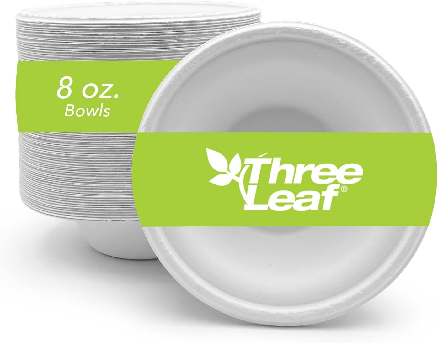 three leaf 8OZ. (240ml) BAGASSE BOWL, 1000 Ct. Heavy-Duty- Super Strong- Natur