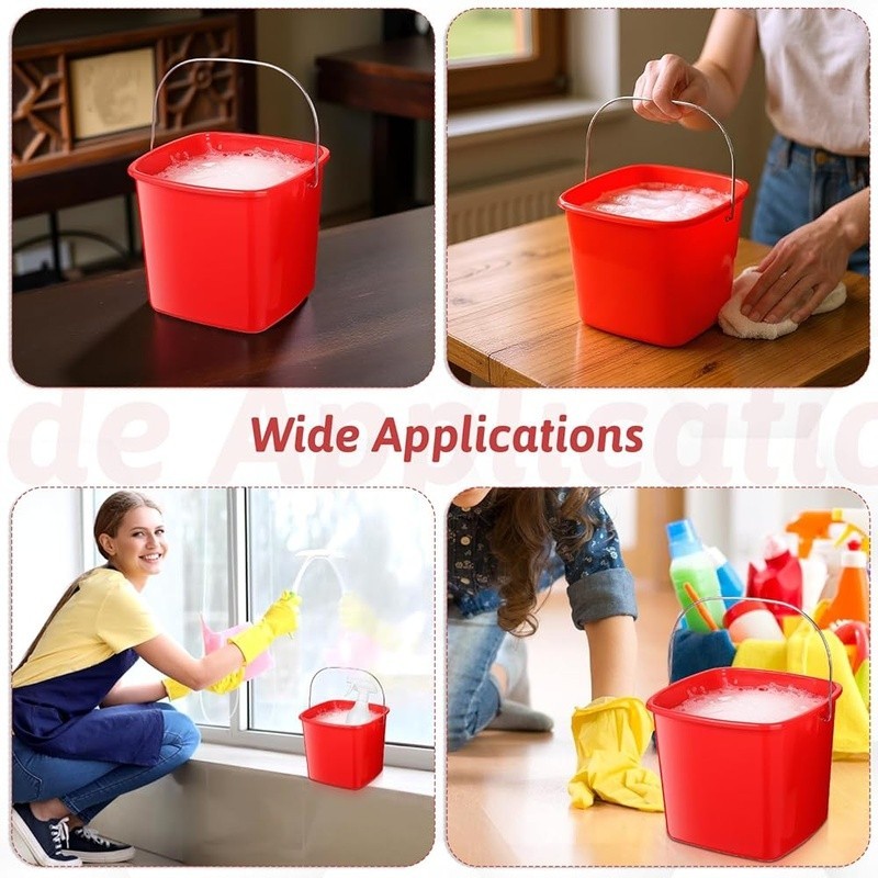 Durable Plastic Cleaning Buckets Set of 6 W/ Metal Handle Home Office Use