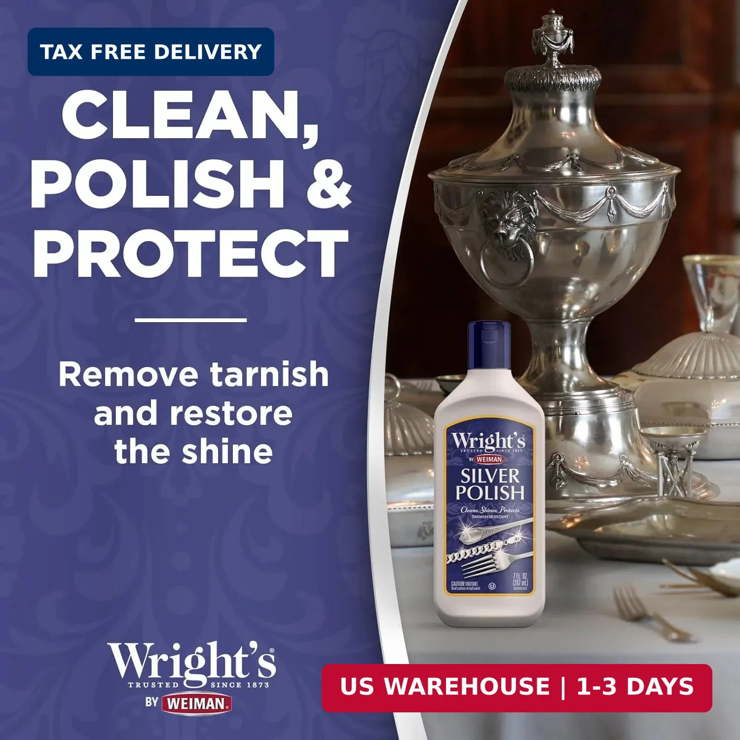 Wright’s Silver Cleaner and Polish – 7 Ounce (2 Pack) Ammonia-Free – Use on Silv