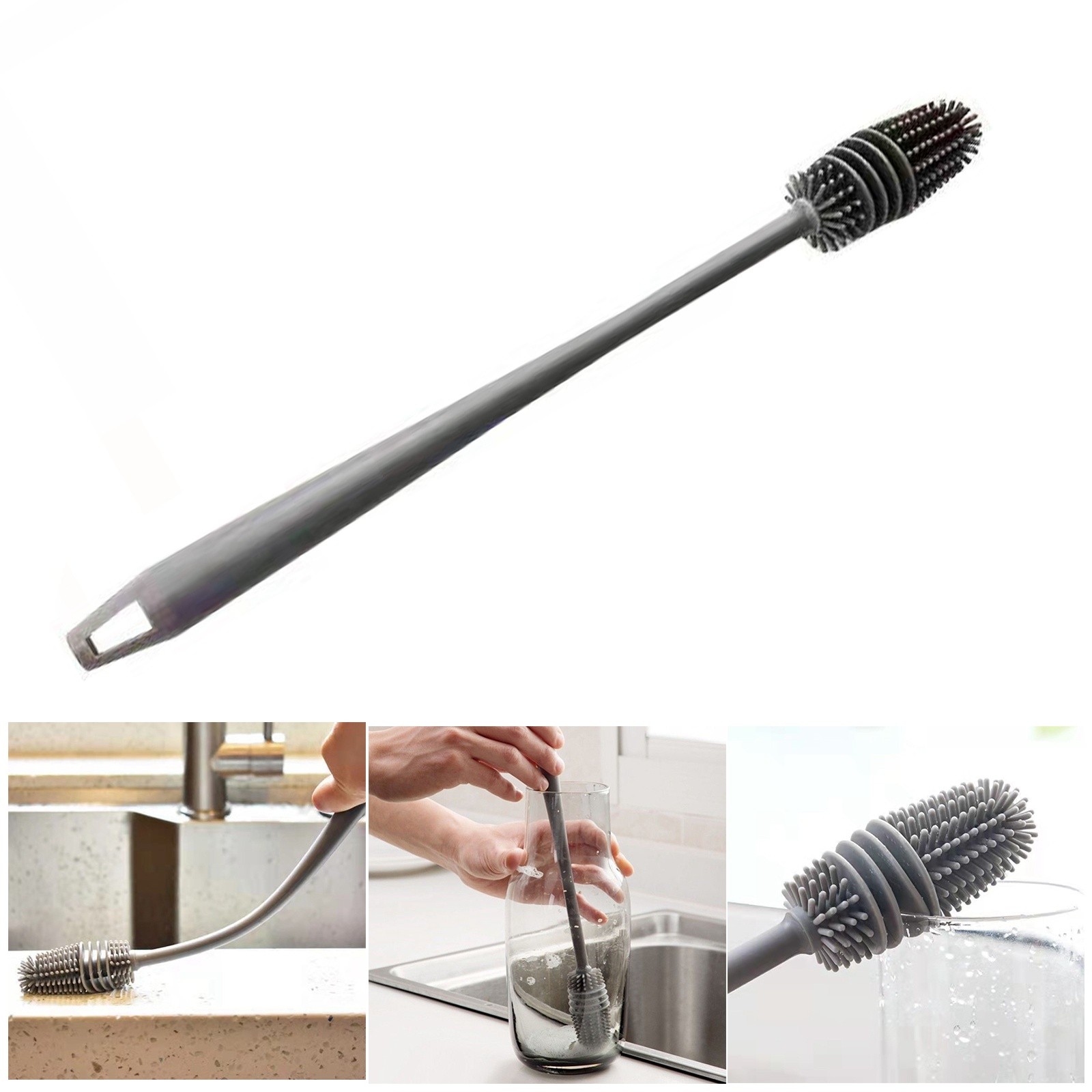 1Pc Bottle Scrubbing Washing Brush Silicone Long Handle Cup Cleaning Brush Tool
