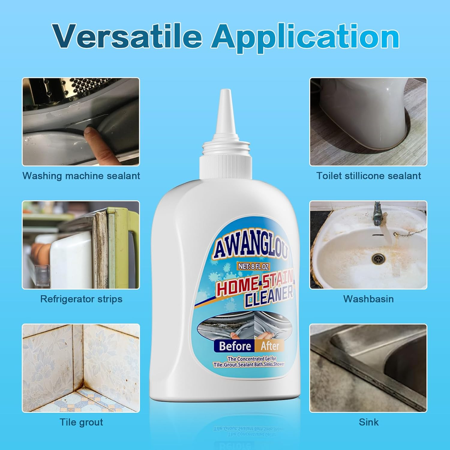 Home Cleaning Supplies: Kitchen and Bathroom Cleaner Gel for Grout and Appliance