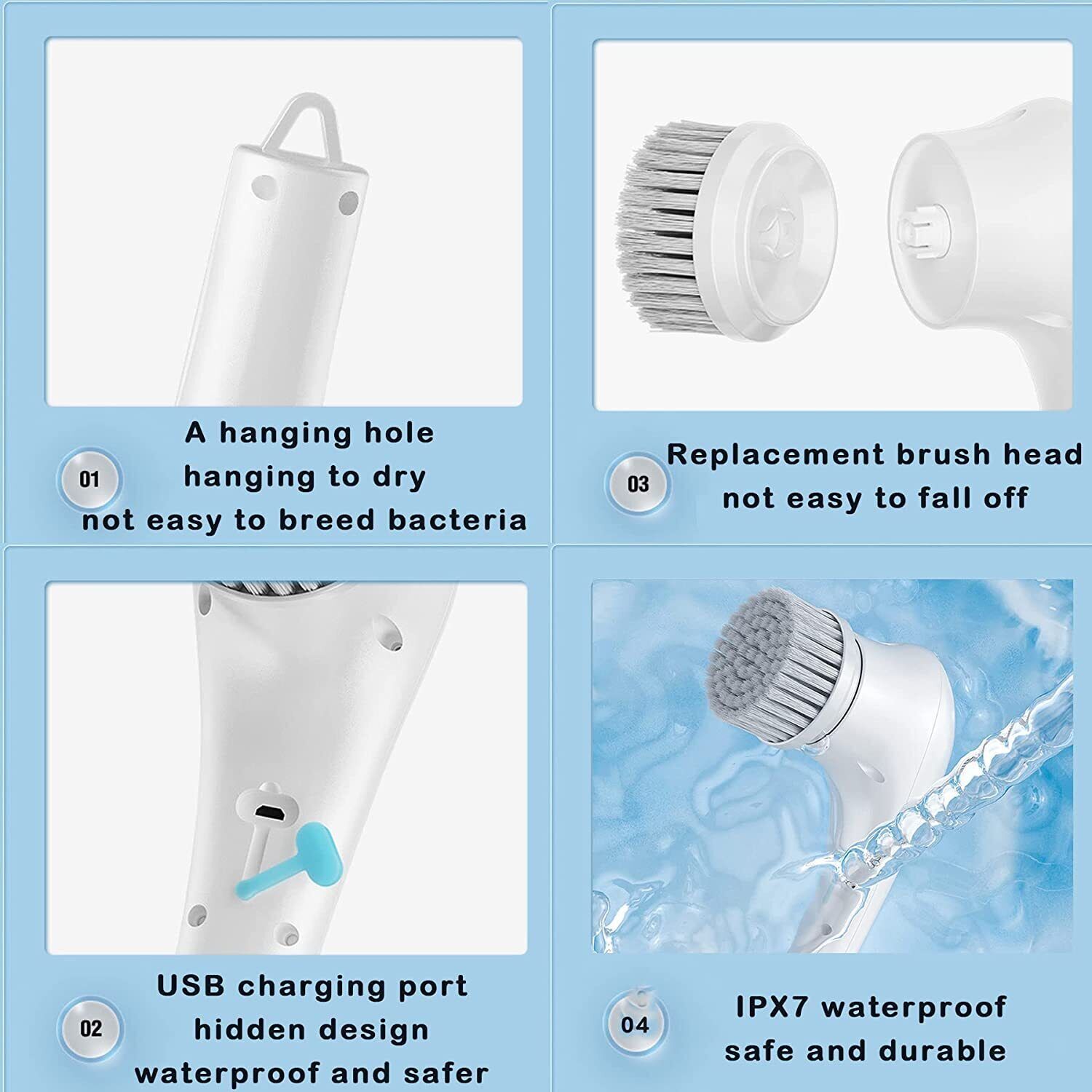 Cordless Electric Spin Scrubber, Rechargeable Turbo Cleaner with 5 Brush Heads