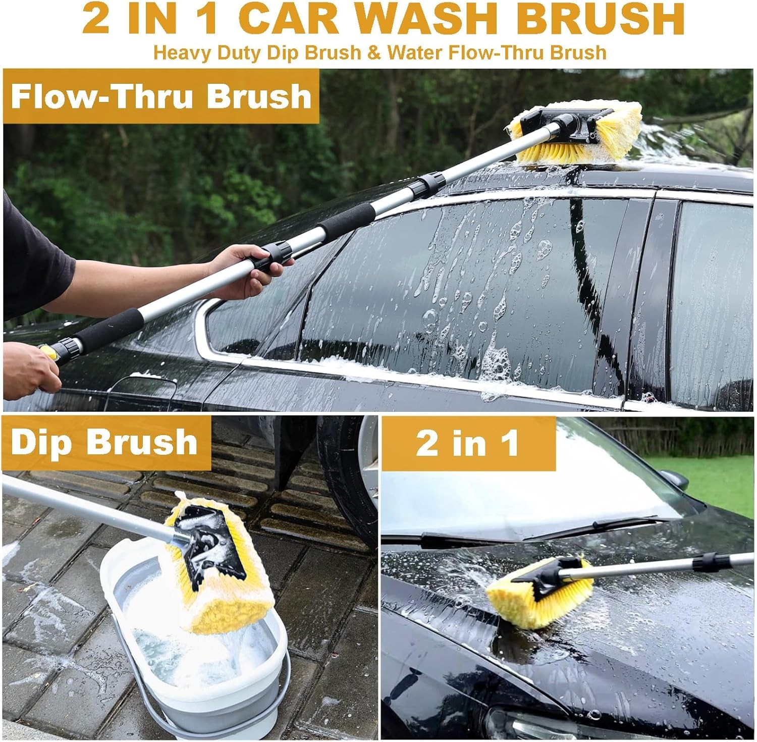 Car Wash Brush with Long Handle for Car Truck Boat Washing (Yellow 69 inch)