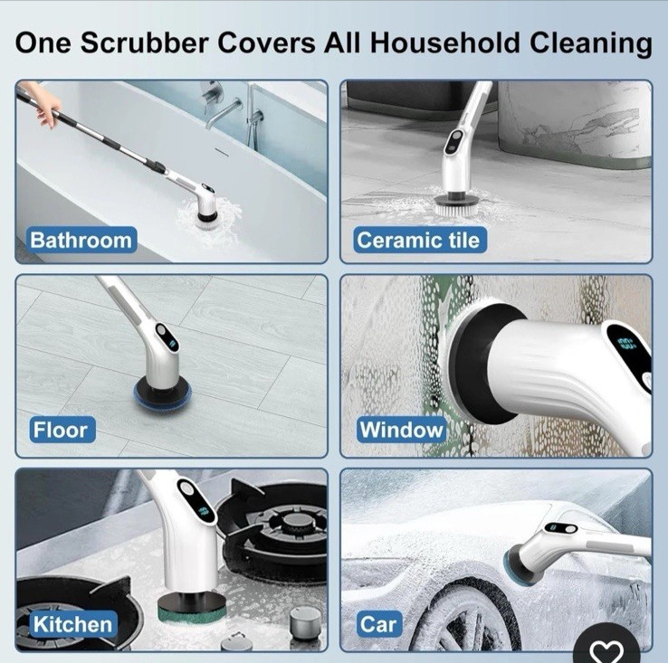8 in 1 Electric Spin Scrubber with 8 Replaceable Brush Heads, Multi-Functional