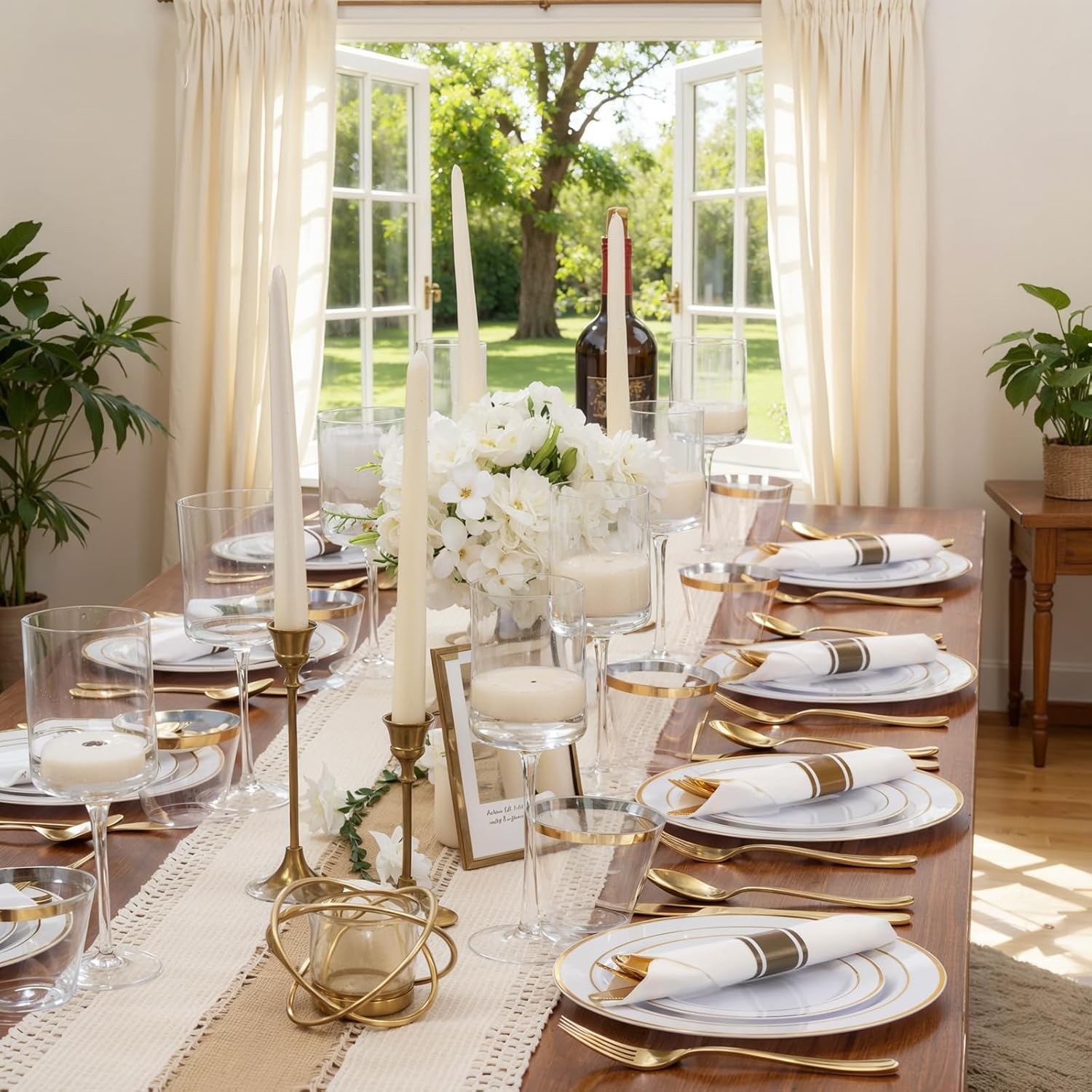 WDF Partyware 350Piece Gold Dinnerware Set for 50 Guests – Gold Plastic Plates