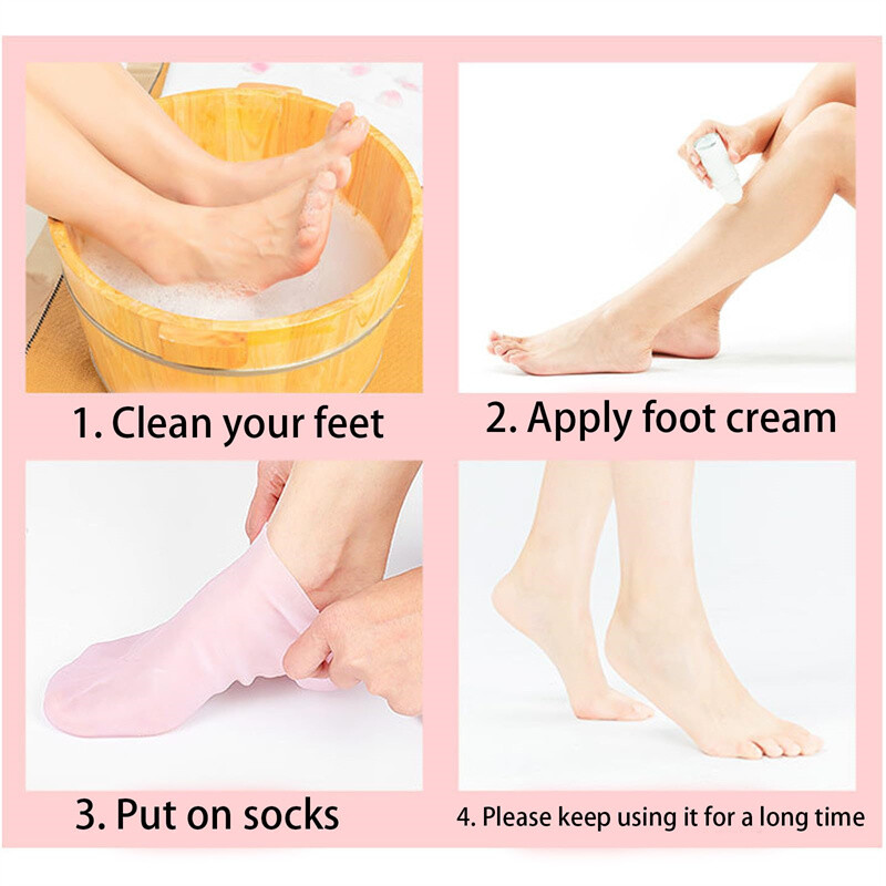2 Pair Full Length Silicone Gel Moisturizing Socks Foot Care Protector Free Ship