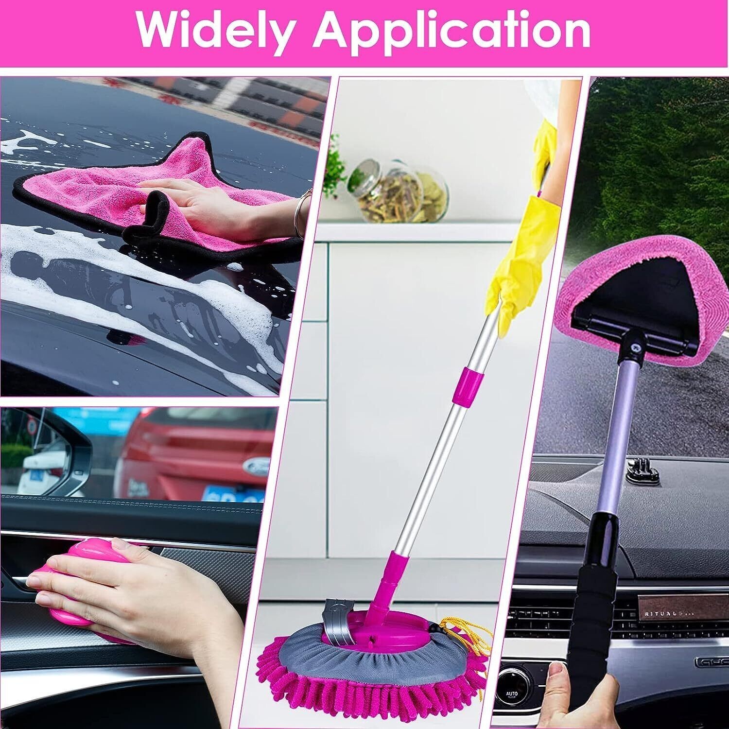 CALBEAU Car Wash Brush Mop 43″ Long Handle 14PCS Detailing Brush Duster Set-Wind
