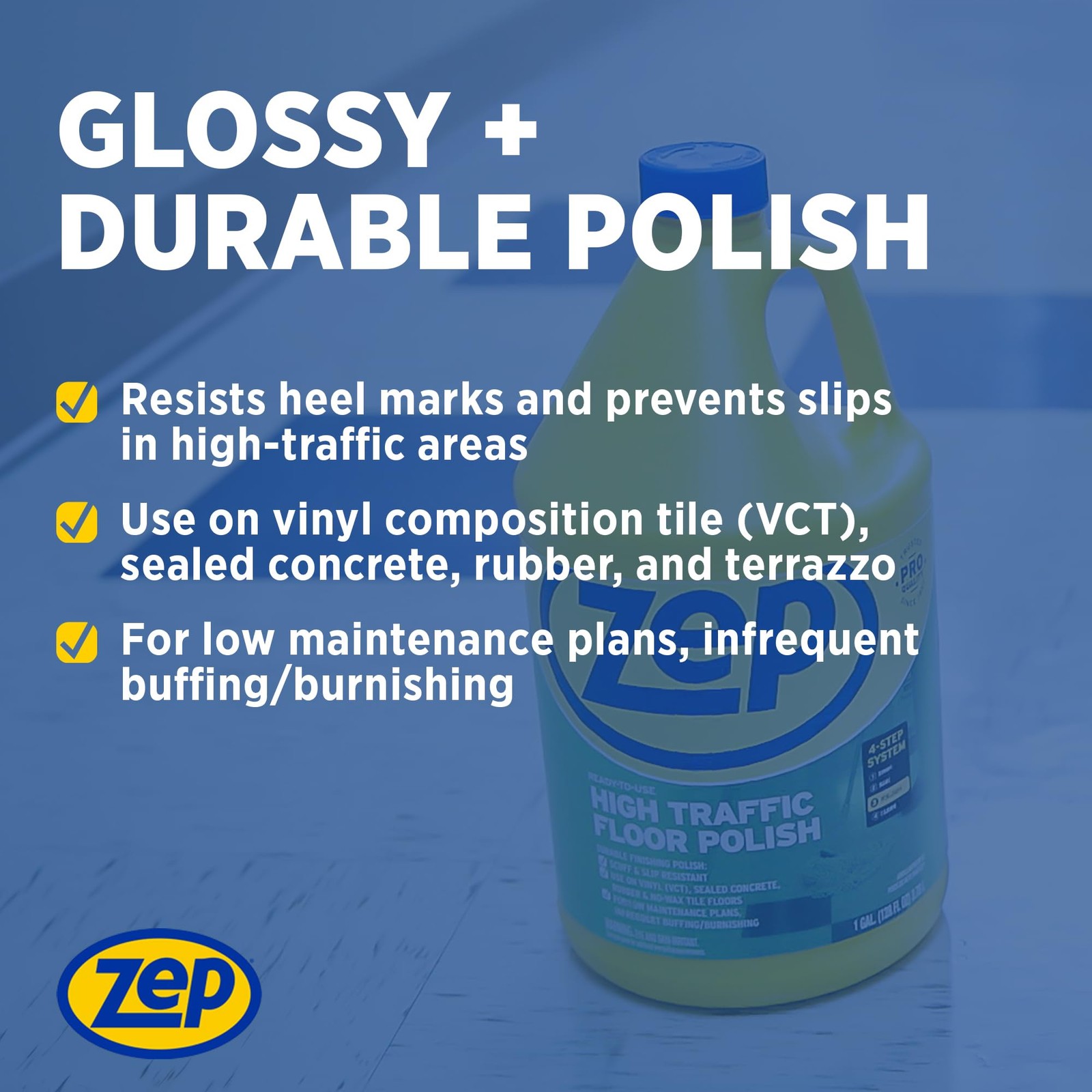 Zep High Traffic Floor Polish 640 Fl Oz Scuff and Slip Resistant Formula