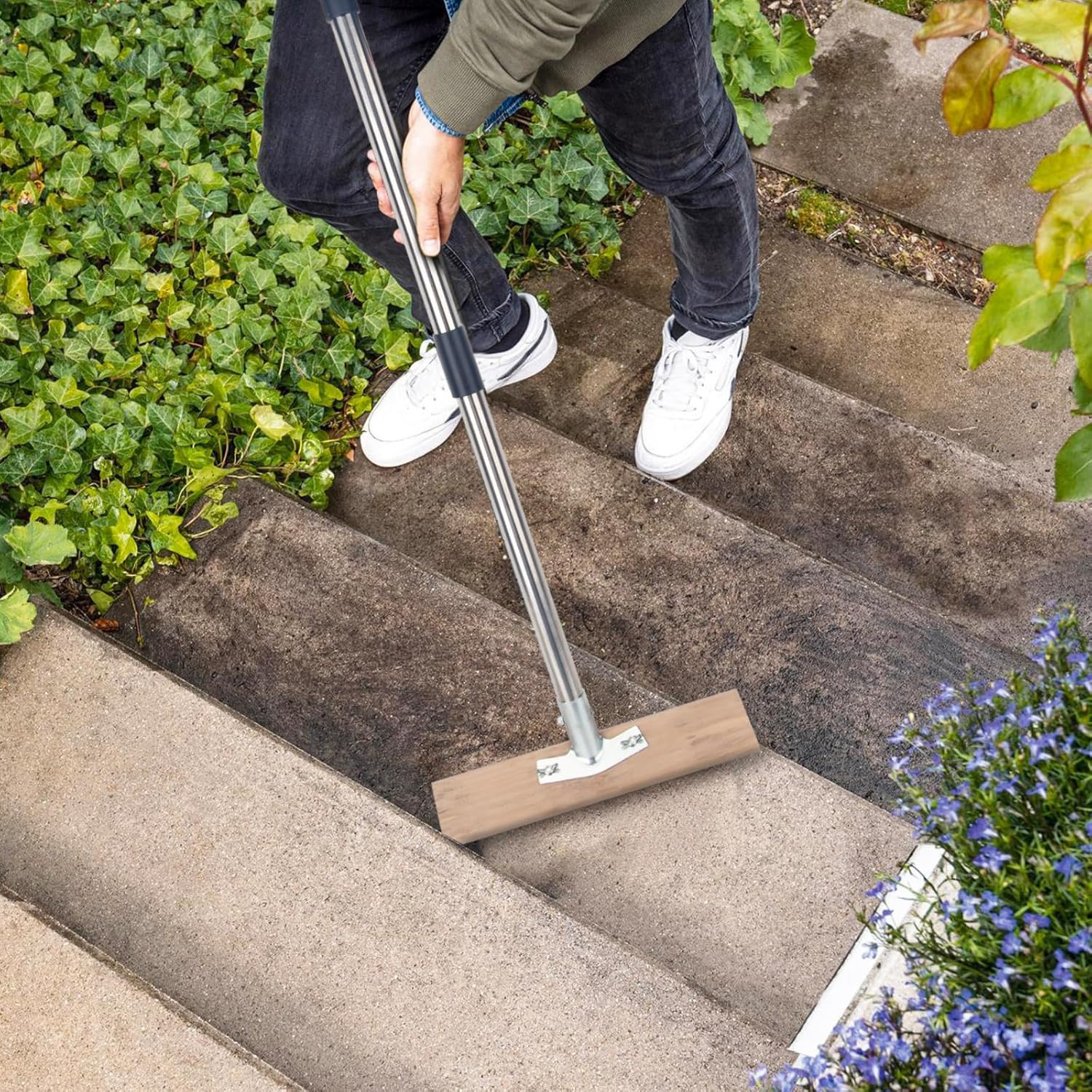 Stainless Steel Wire Scrub Brush with Long Handle for Deck, Concrete, Patio Floo