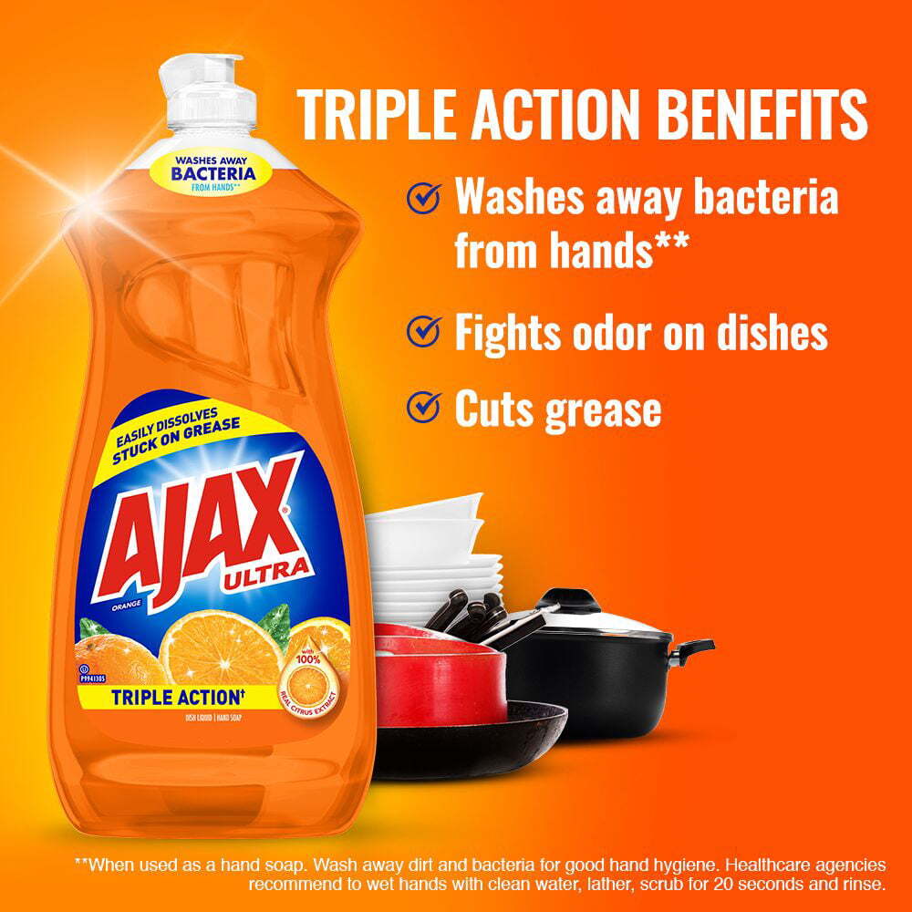 Ajax Ultra Orange Triple Action Dish Liquid, 14 oz. (414ml) (Pack of 6)