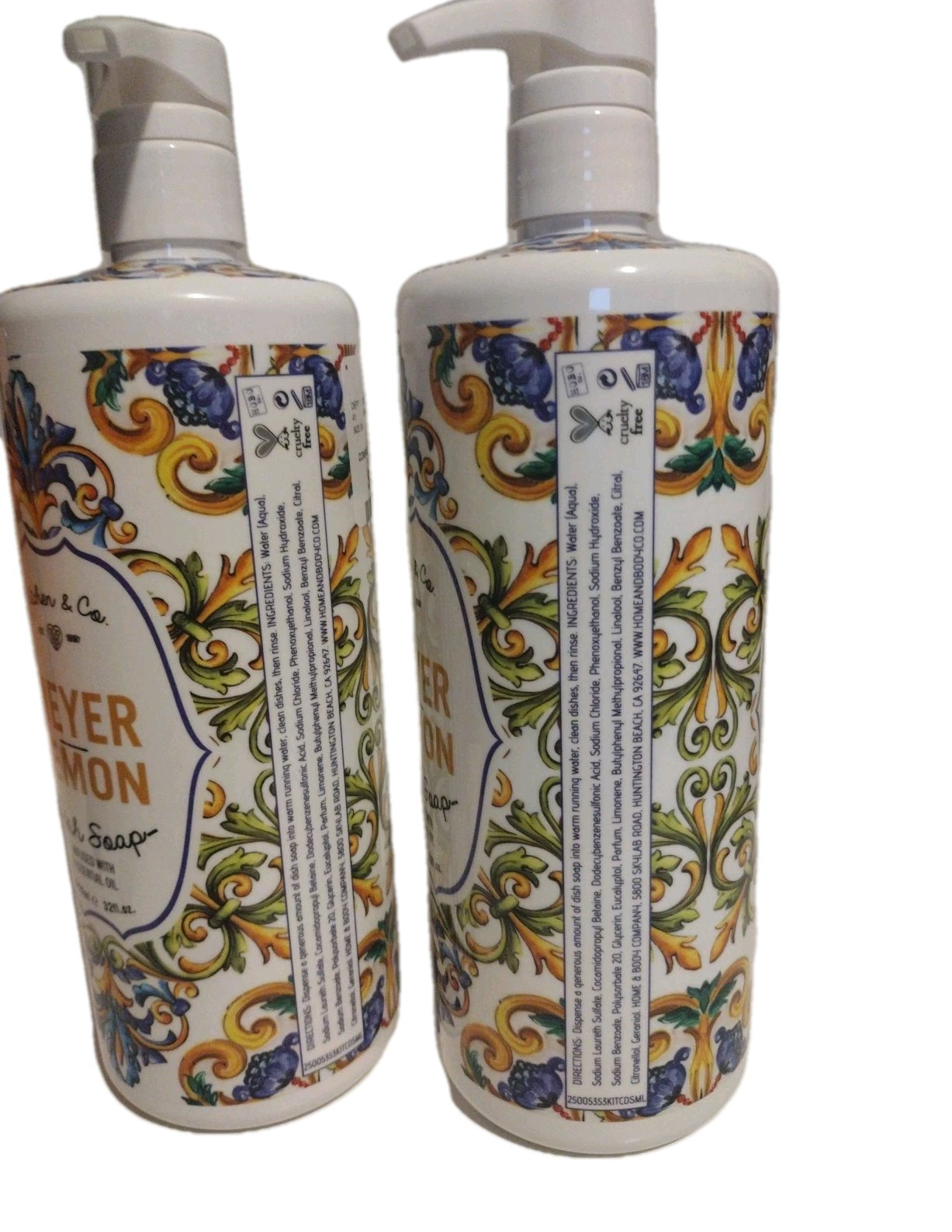 Pack Of 2 Meyer Lemon Dish Soap Kitchen & Co with Essential Oil 32 fl oz Each