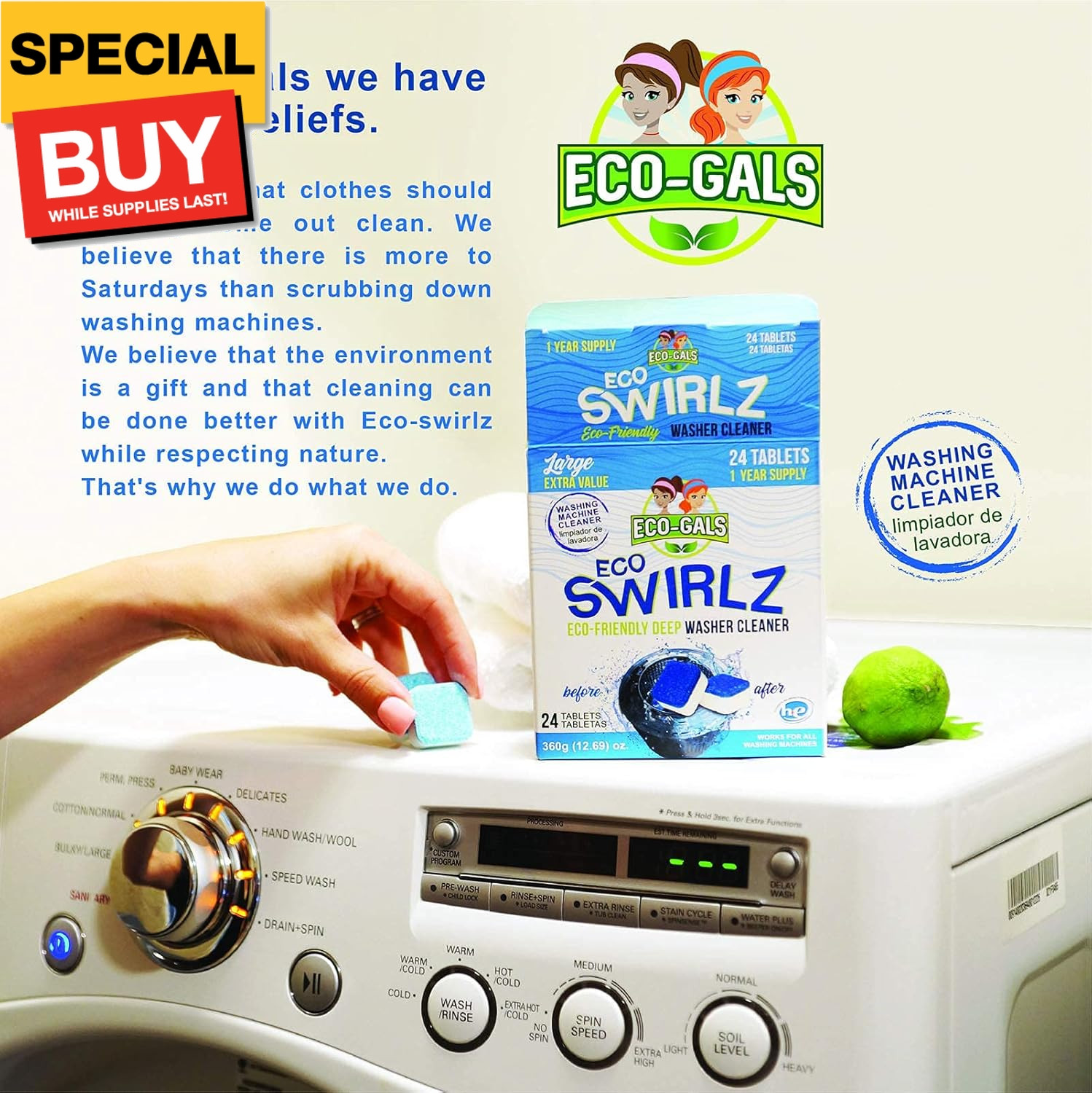 Eco Swirlz Washing Machine Cleaner For Top and Front Load Washers 1 box of 24 Ta