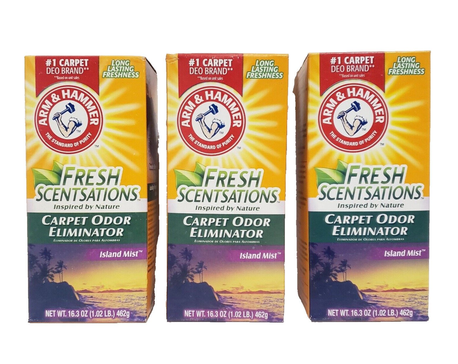 ARM & HAMMER FRESH SCENTSATIONS CARPET ODOR ELIMINATOR ISLAND MIST LOT of 3 NEW