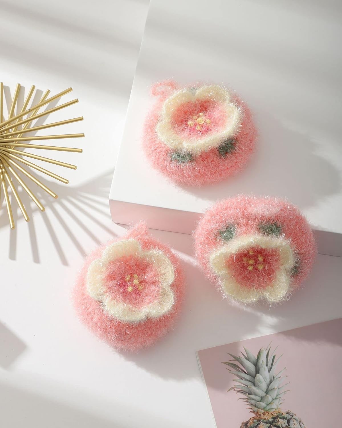 Cherry Blossom Shaped Acrylic Dish Scrubber, Flower Shaped Hand Crochet