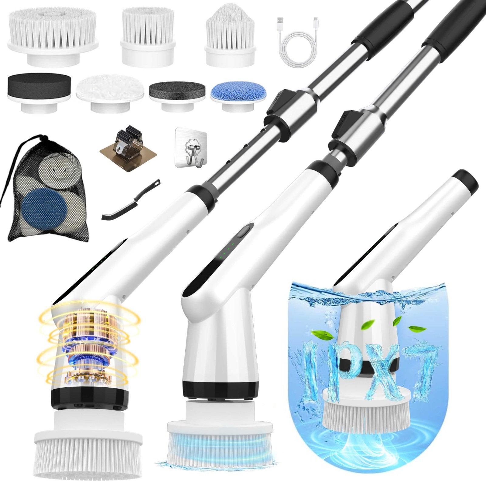 10-in-1 Electric Spin Scrubber with Long Handle, High-Torque Cleaning Brush for