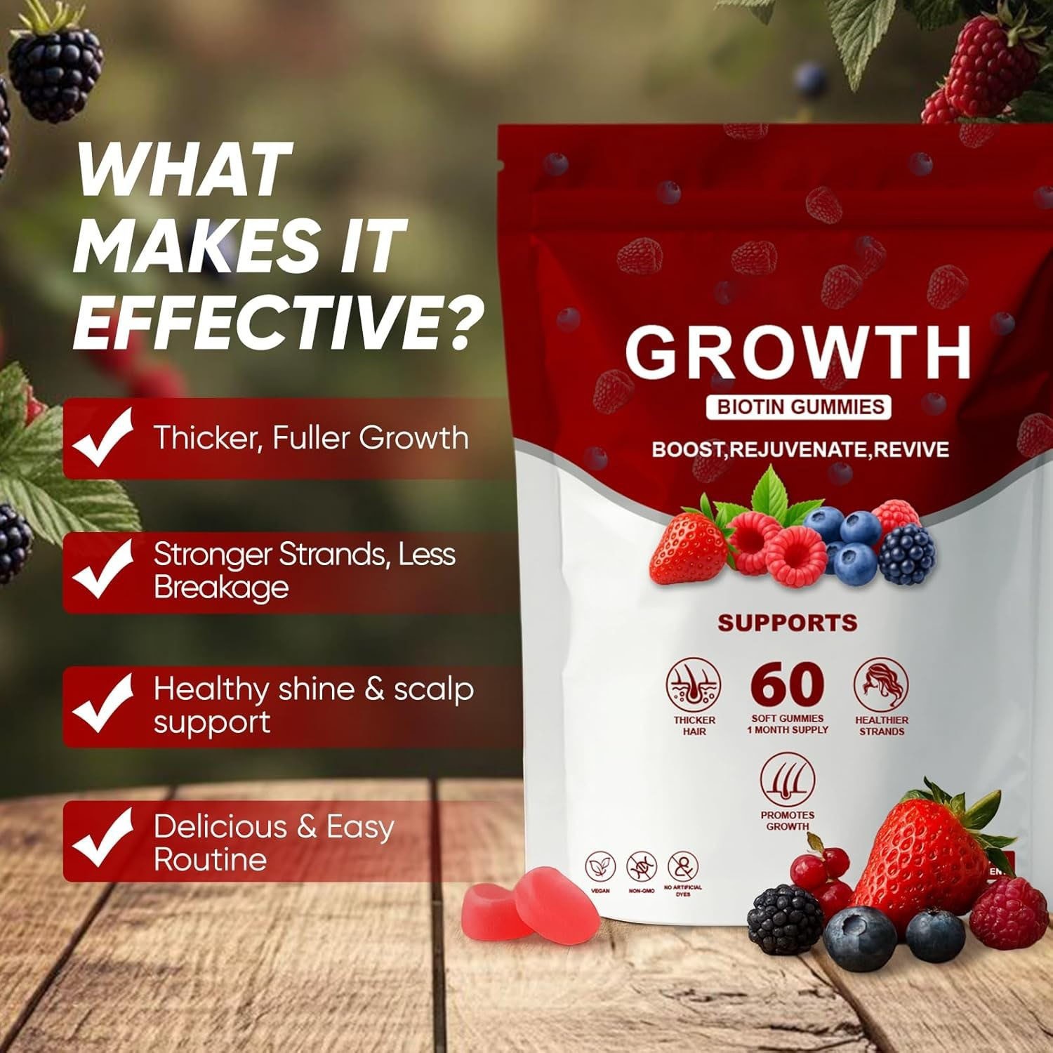 Hair Growth Gummies – Biotin, Vitamins Plant Extracts, Supports Health…