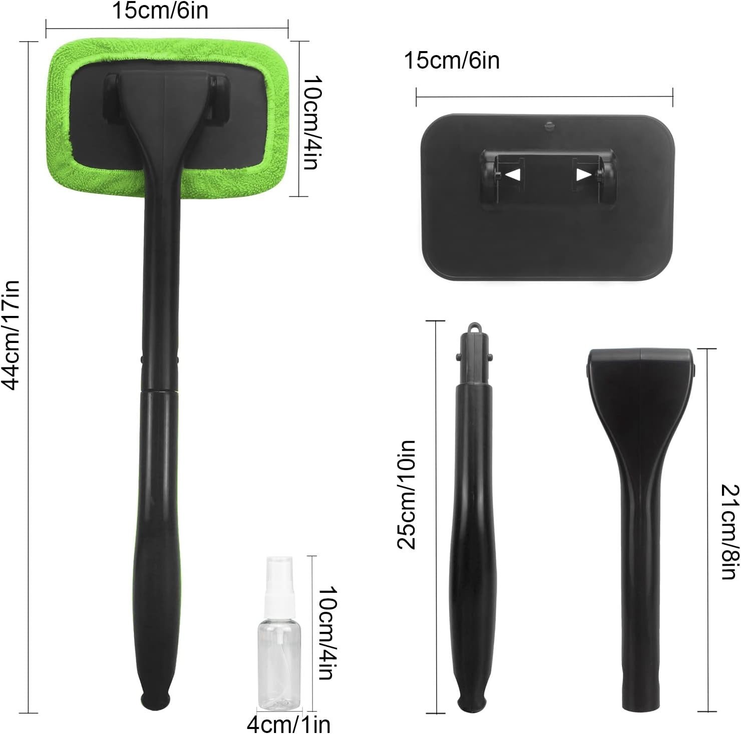 Multi-Use Windshield Cleaner with Extendable Handle & 4 Reusable Microfiber Pads