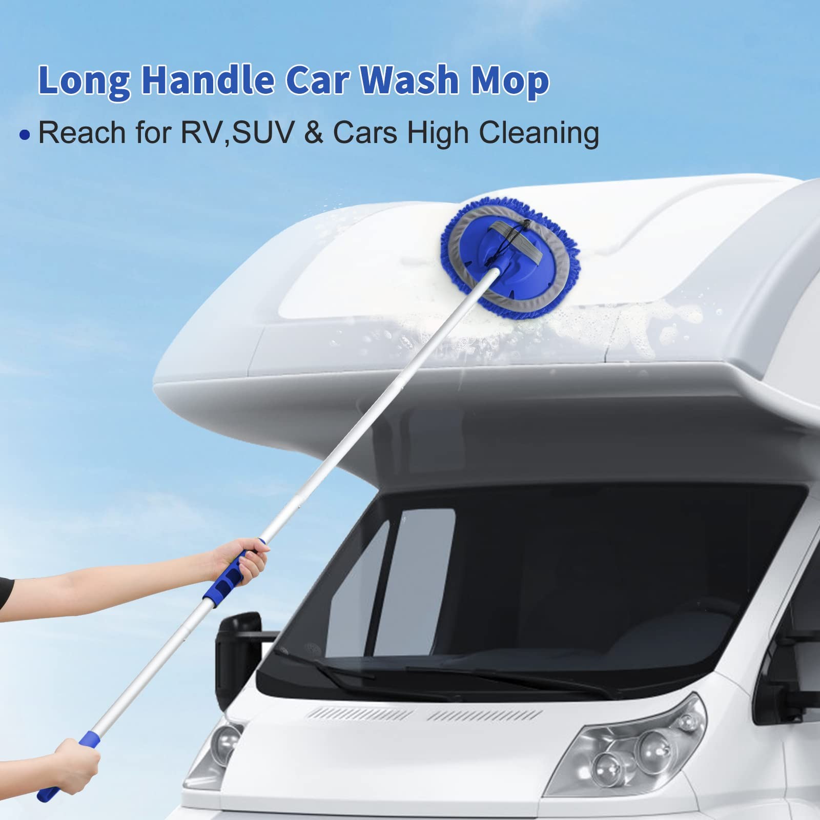62” Car Wash Brush with Long Handle Chenille Microfiber Car Wash Mop Mitt Ki…