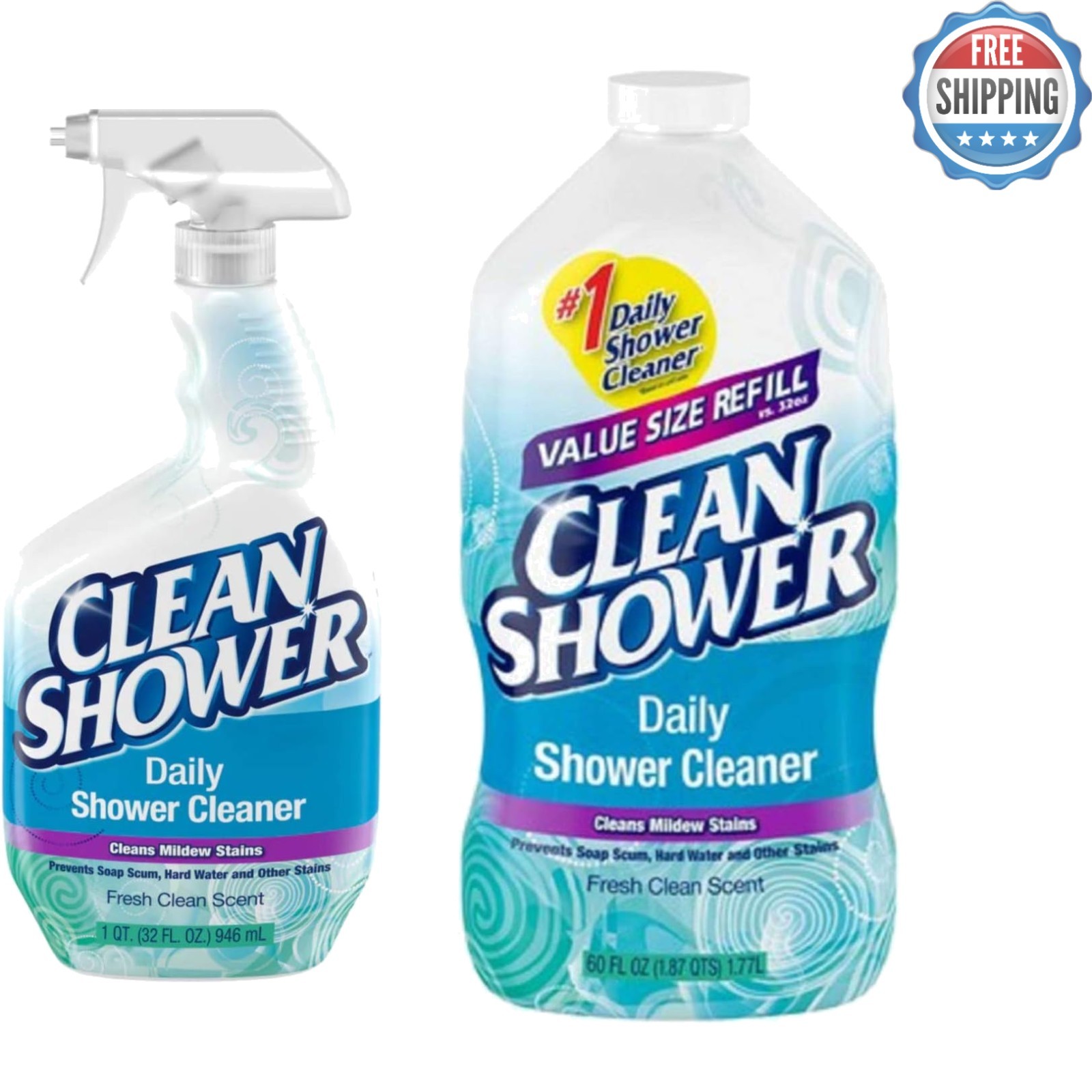 Convenient Shower Care Bundle: 32oz Spray & 60oz Refill, No Harsh Fumes
