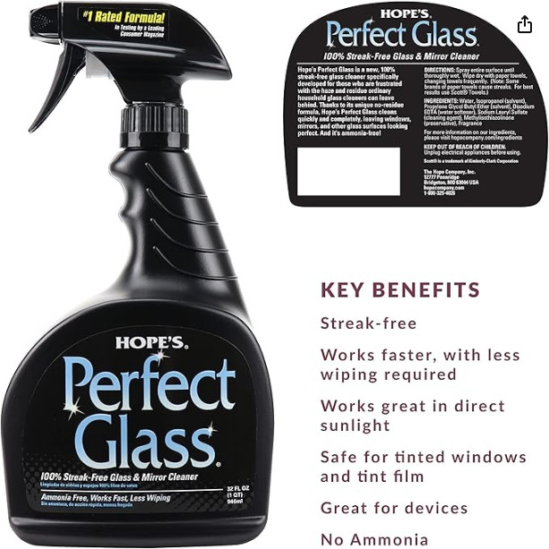 HOPE’S Perfect Glass Cleaner Spray, Streak-Free, Ammonia-Free Window, Mirror, Sc