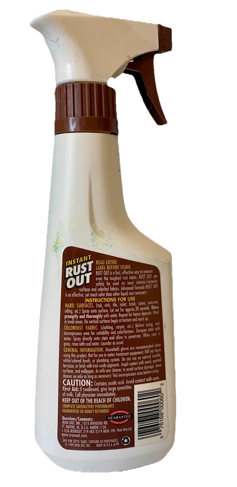 Iron Out Inc. INSTANT RUST OUT Rust Remover Discontinued Preowned 11.9 oz Bottle