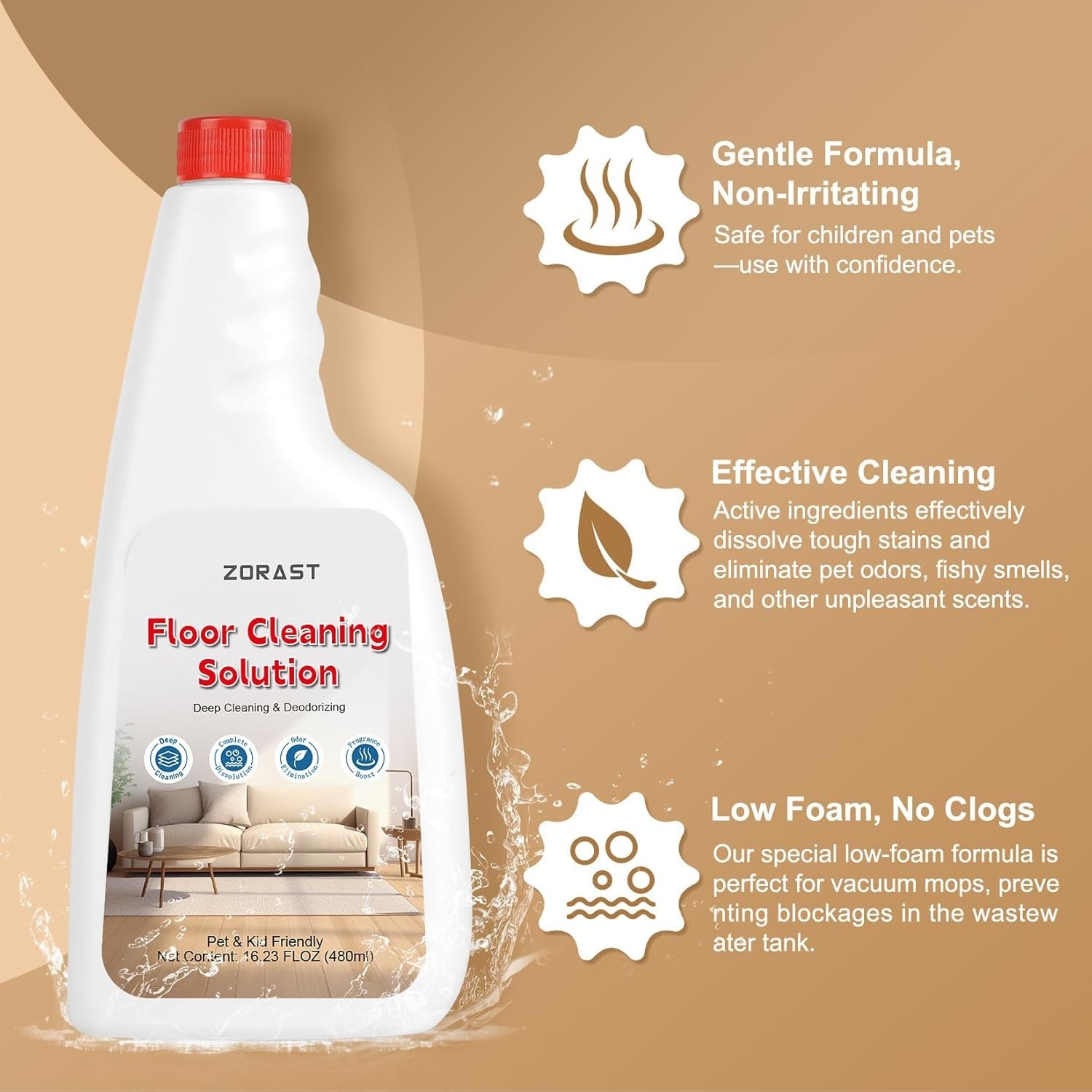 Floor Cleaning Solution 16.23 Fl Oz Pack of 2 for Roborock S7 S8 Q7 Q8