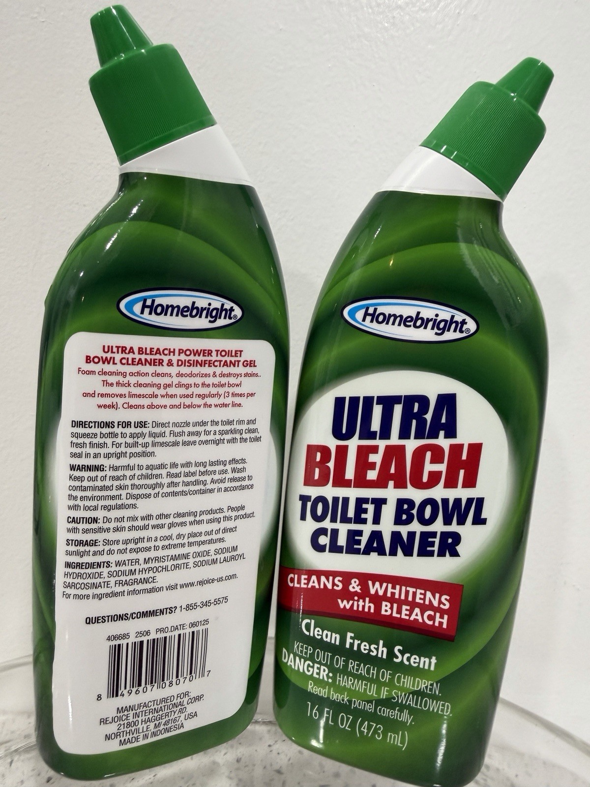 Lot of 2 Homebright Ultra Bleach Toilet Bowl Cleaner Spring Scent 16 fl oz NEW